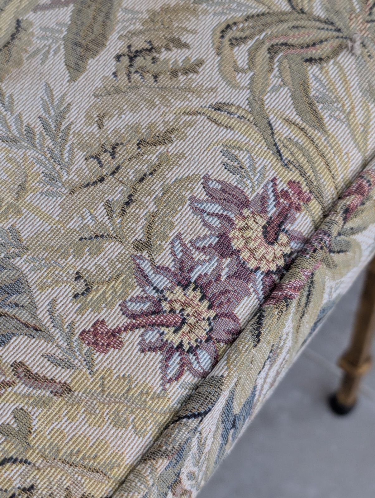 Set Of 4 Gold Wrought Iron Chairs With Floral Tapestry, 1980s photo vintage