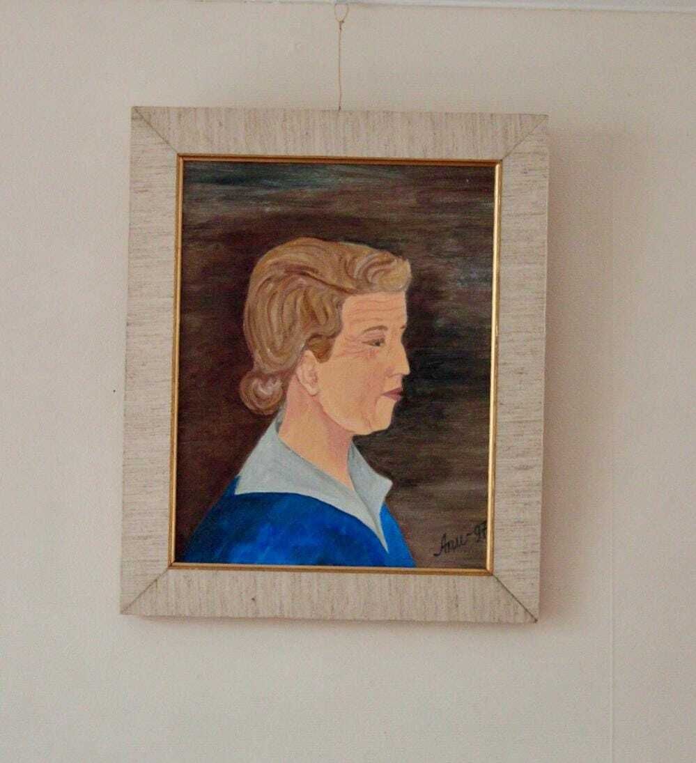 Original Vintage Oil On Canvas – "Portrait Of A Woman" Anu 97 – Framed, 42.5 X 35 Cm (16.7" X 13.8")