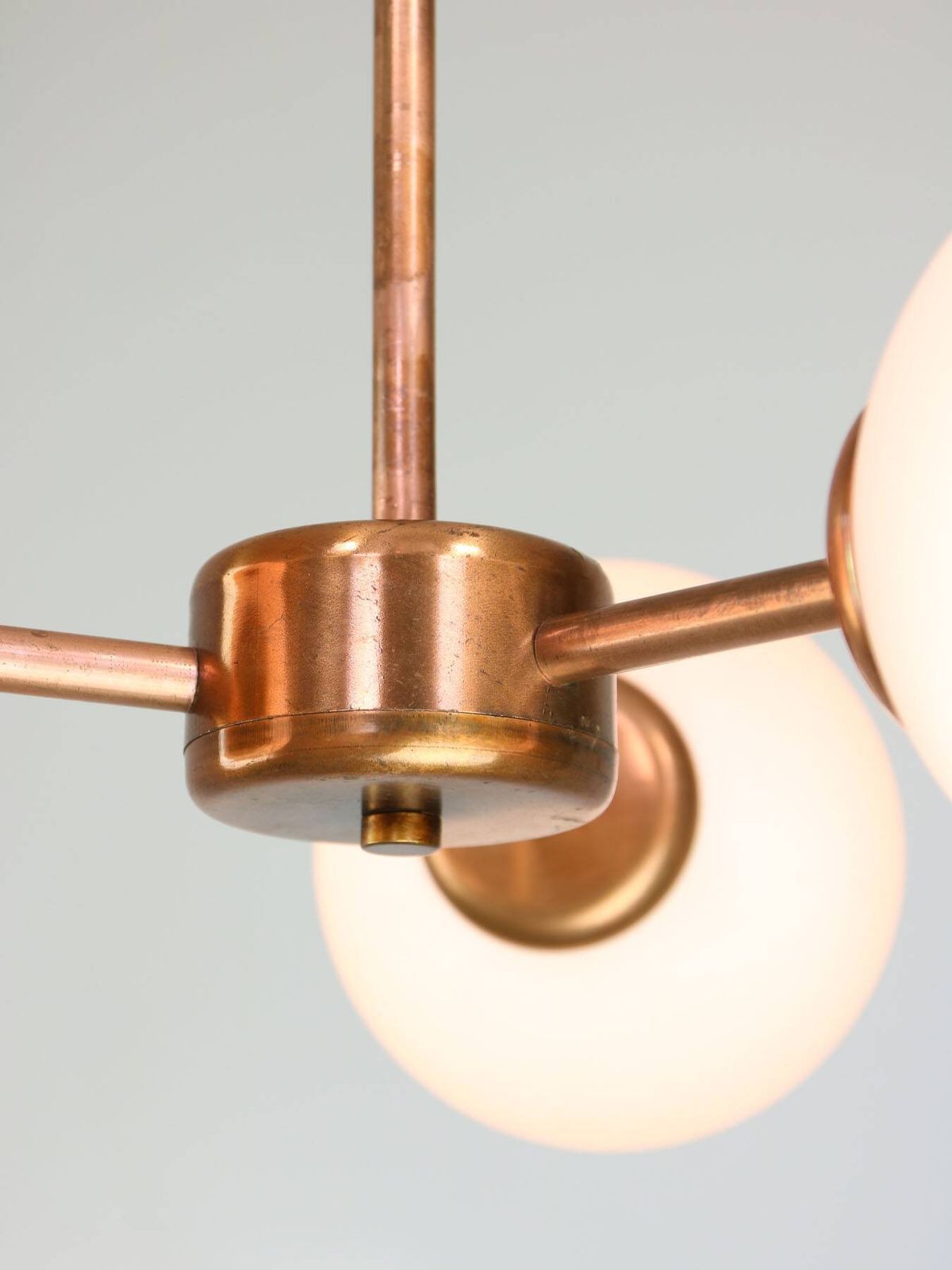 Mid Century Modern Italian Chandelier In Copper And Opaline Glass, 1960s photo 639.0