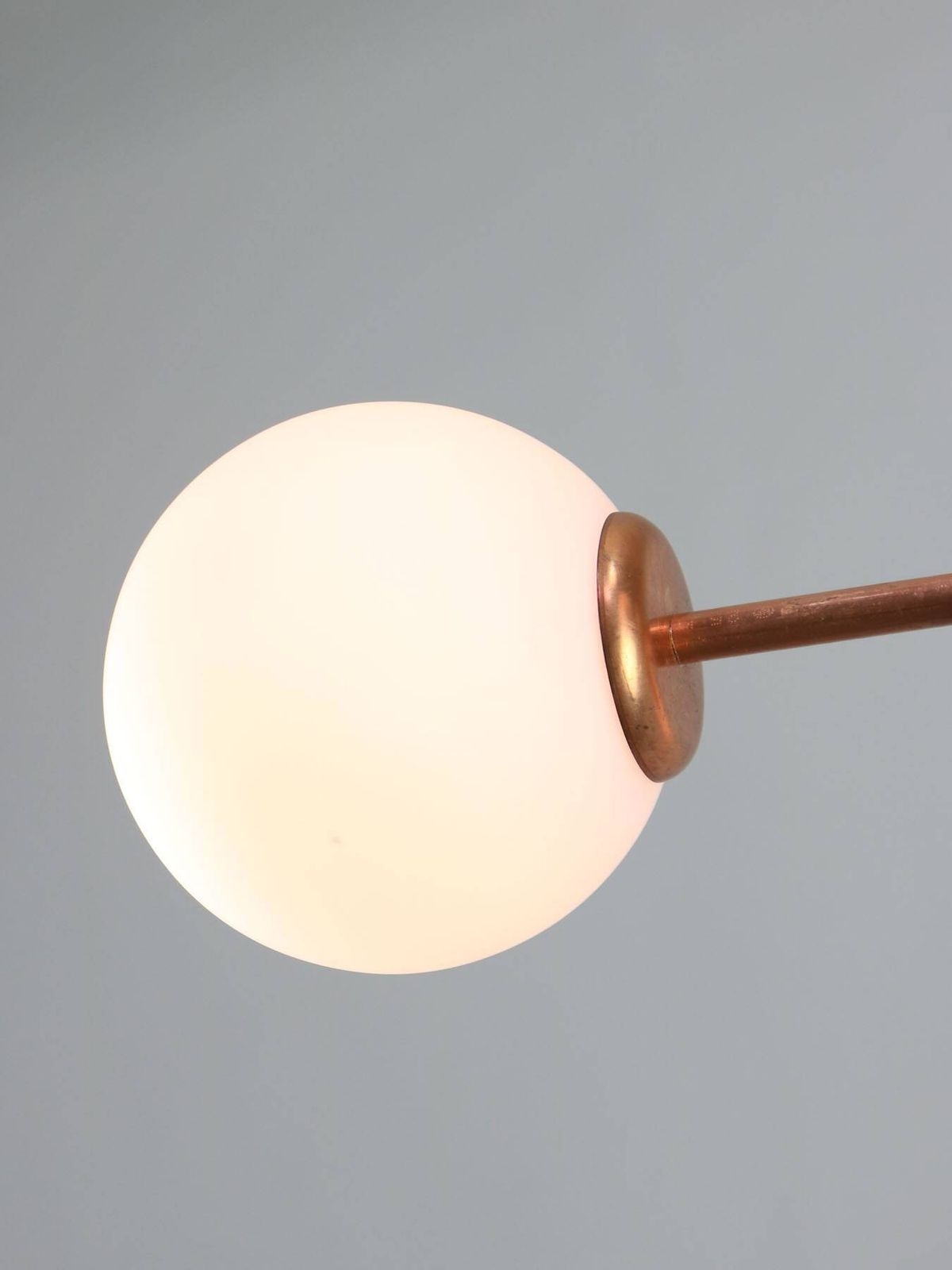 Mid Century Modern Italian Chandelier In Copper And Opaline Glass, 1960s photo vinterior
