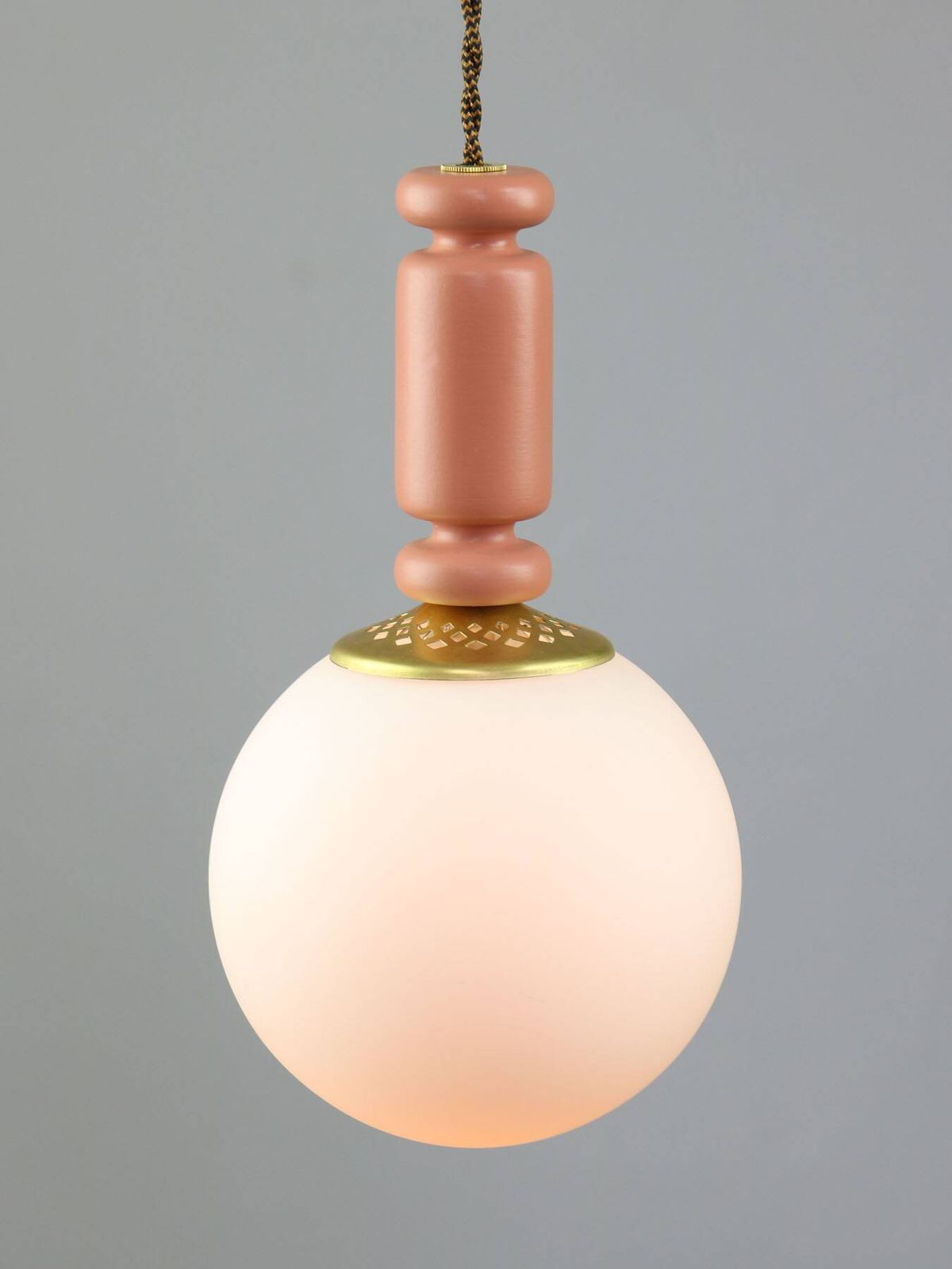 Mid Century Italian Brass & Opaline Glass Pendant Lamps, Set Of 2 photo Lighting