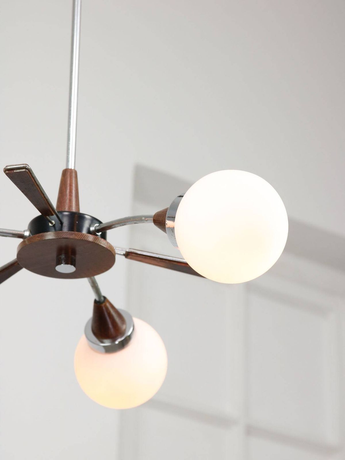 Mid Century Modern Italian Chrome And Opaline Chandelier photo buy