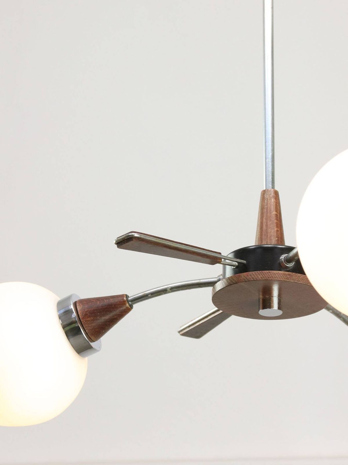photo buy Mid Century Modern Italian Chrome And Opaline Chandelier