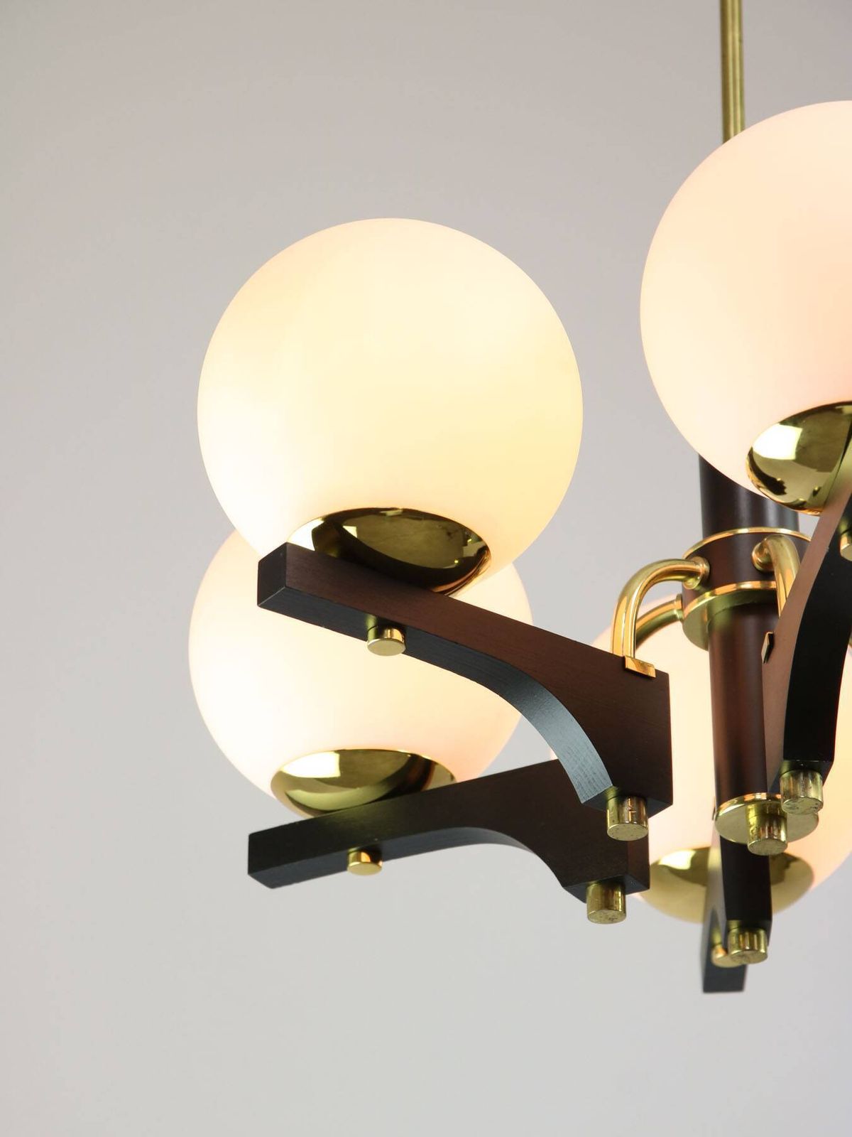 Mid Century Modern Italian Brass And Opaline Chandelier photo buy