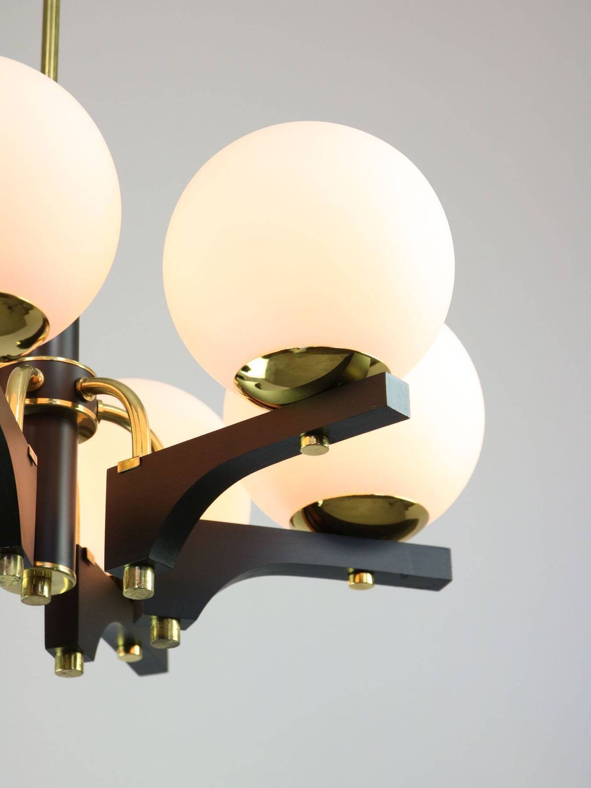photo furniture Mid Century Modern Italian Brass And Opaline Chandelier