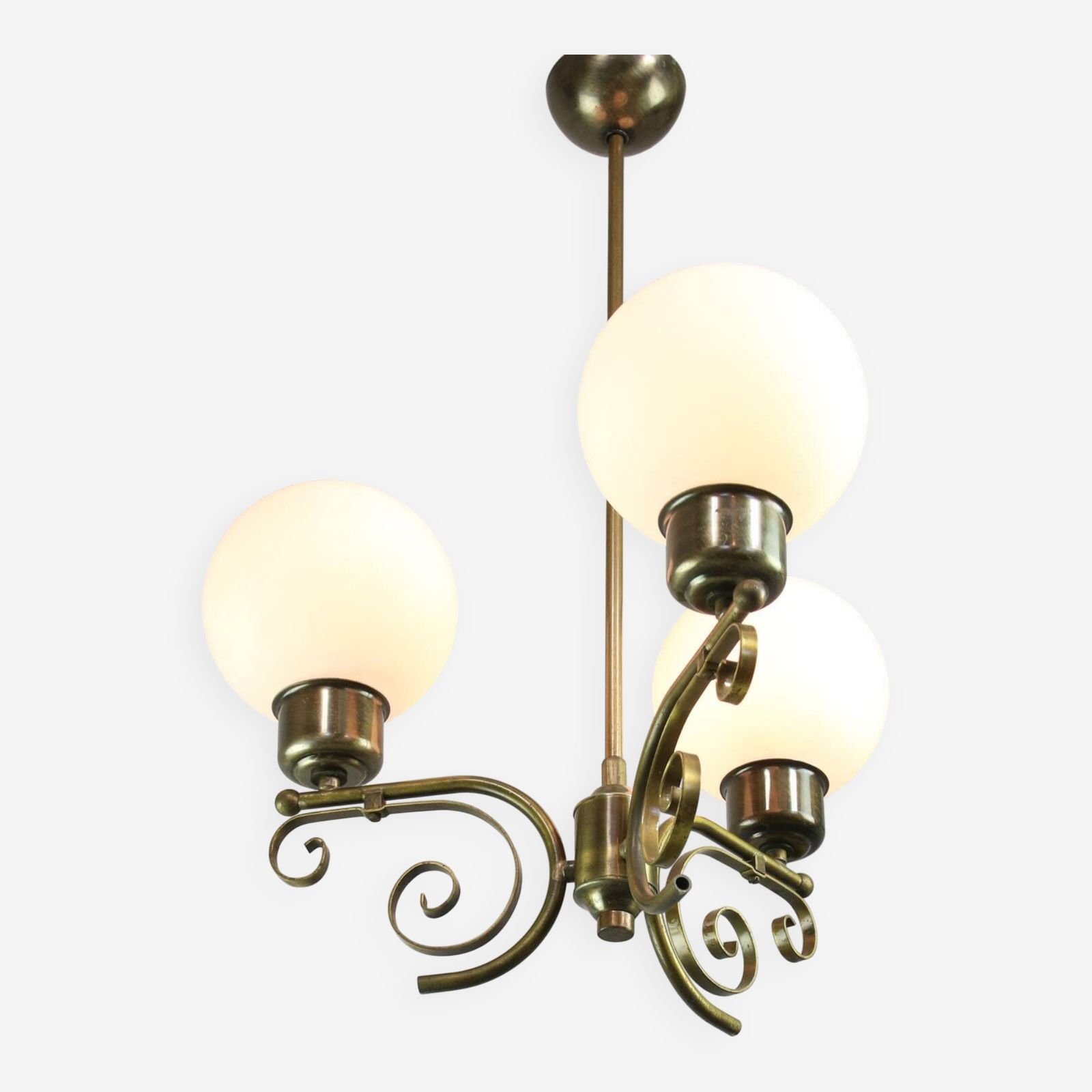 Vintage Italian Brass And Opaline Chandelier