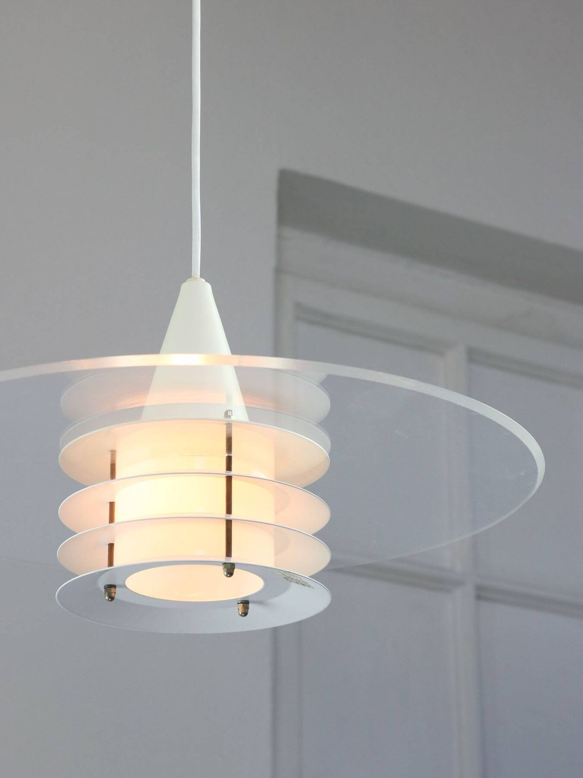 Scandinavian Duett Plexiglas And Metal Pendant Lamp From Landskrona Sweden photo for sale