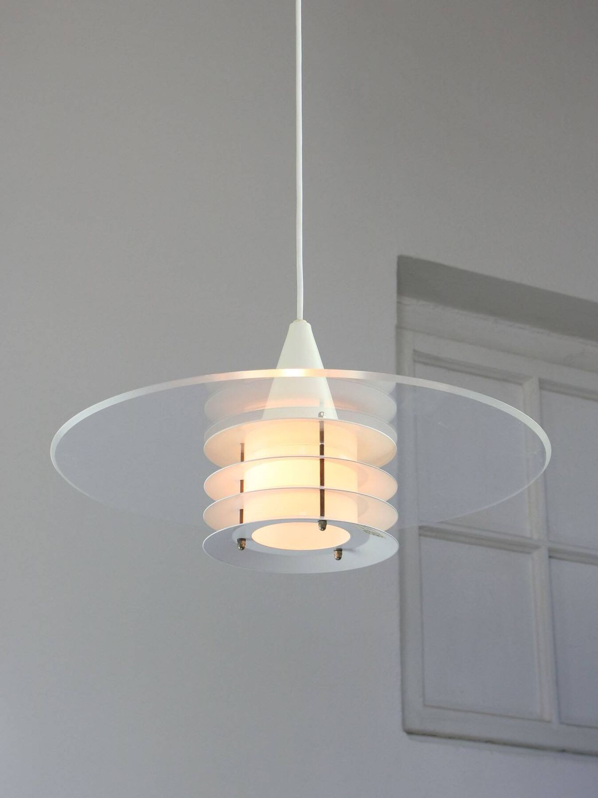 Scandinavian Duett Plexiglas And Metal Pendant Lamp From Landskrona Sweden photo vintage