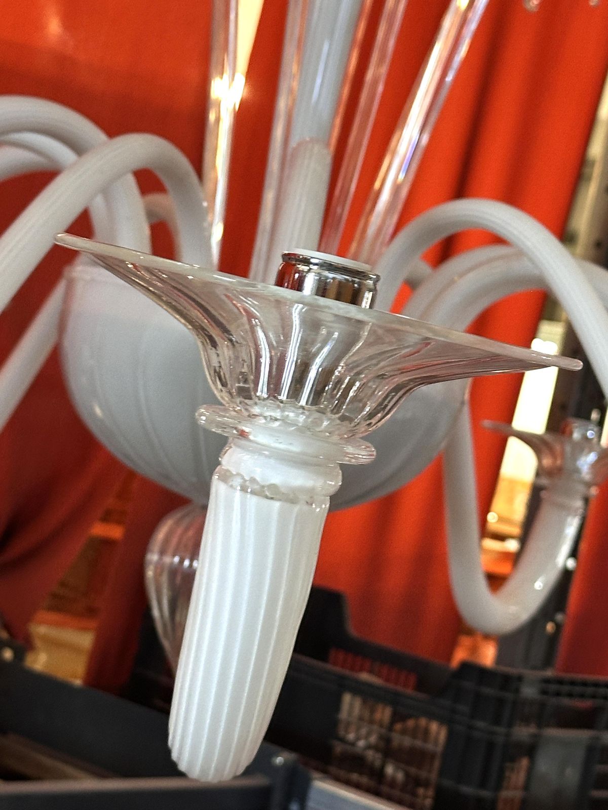 Contemporary White With Transparent Leaves Murano Glass Chandelier photo for sale