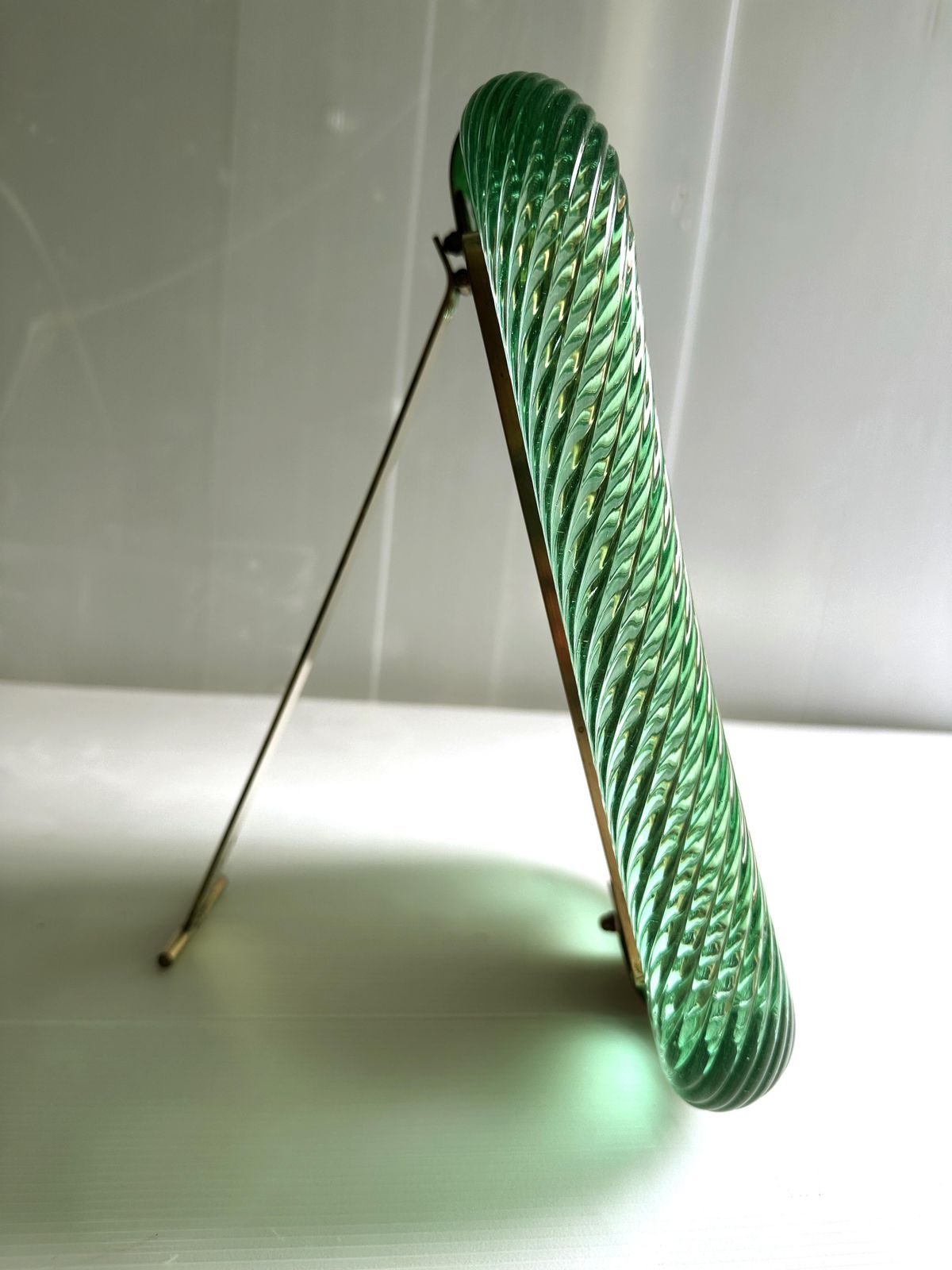 Mid Century Modern Style Green "Torchon" Murano Glass Picture Frame And Brass In Barovier Style photo vinterior