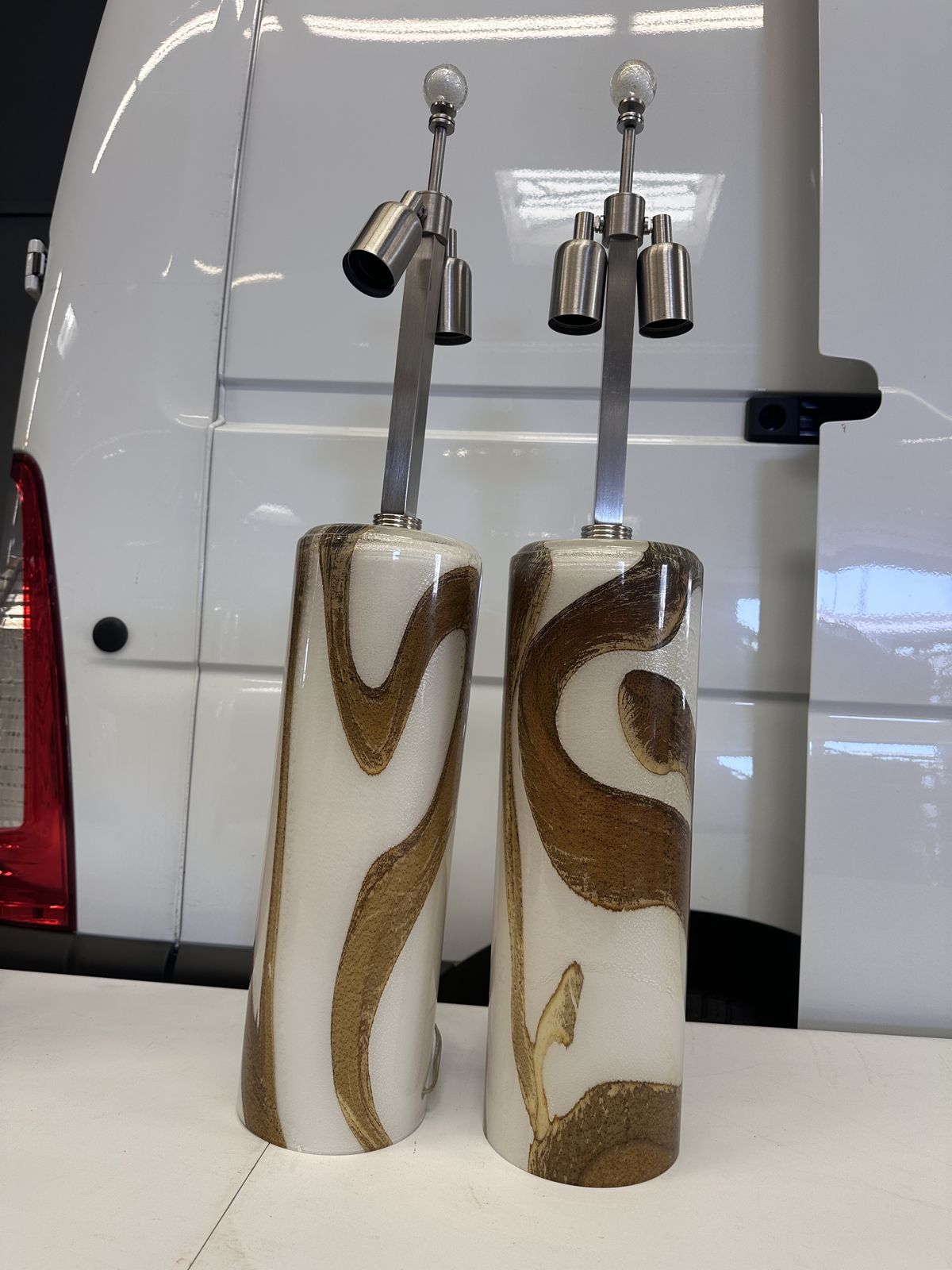 Set Of Two Milky White, Gold And Amber Murano Glass Table Lamps photo furniture