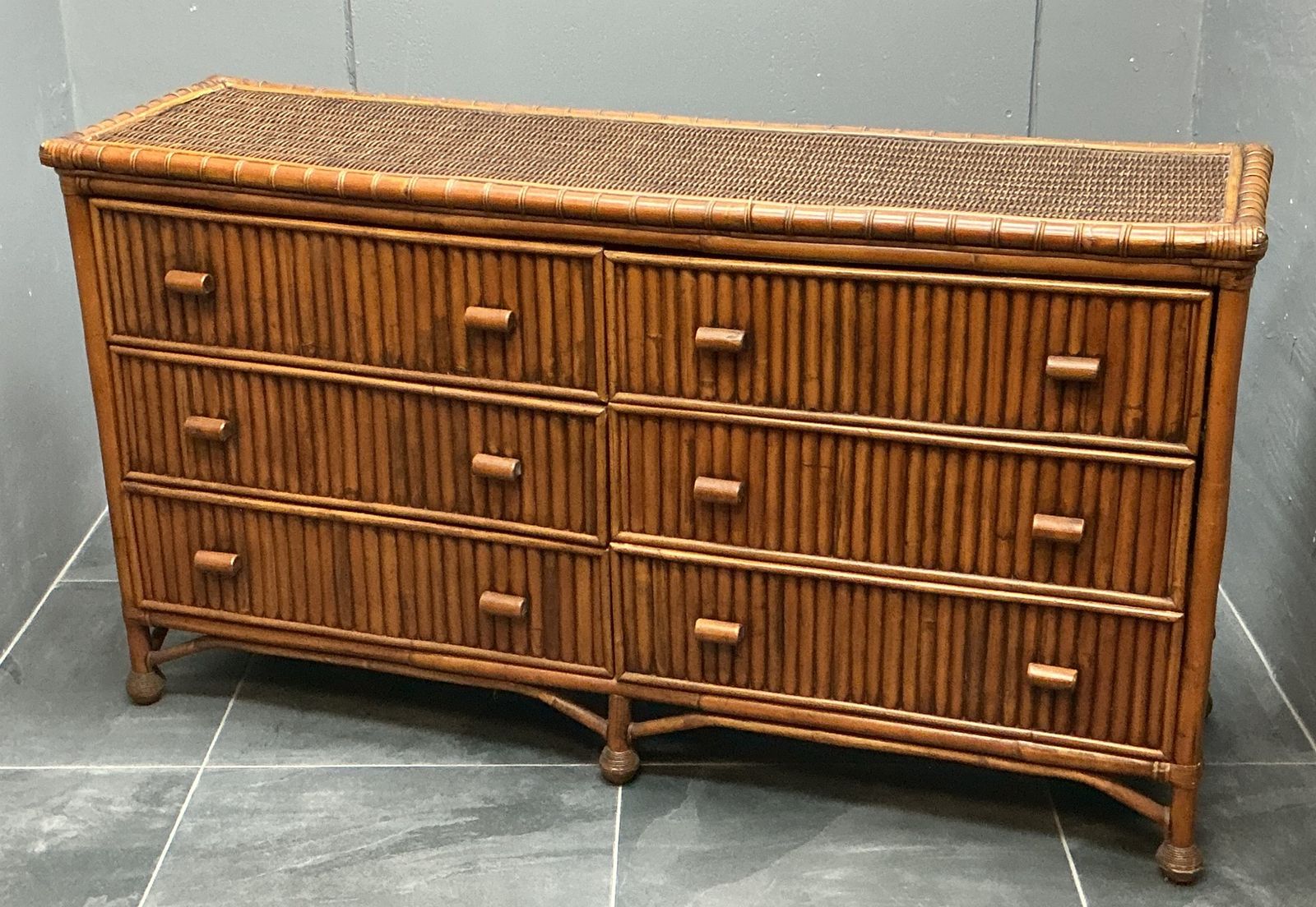 Vintage Bamboo And Wicker Chest Of Drawers