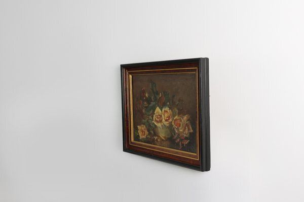 French Artist, Still Life Of A Vase With Flowers, 1940s, Oil On Canvas, Framed photo vintage