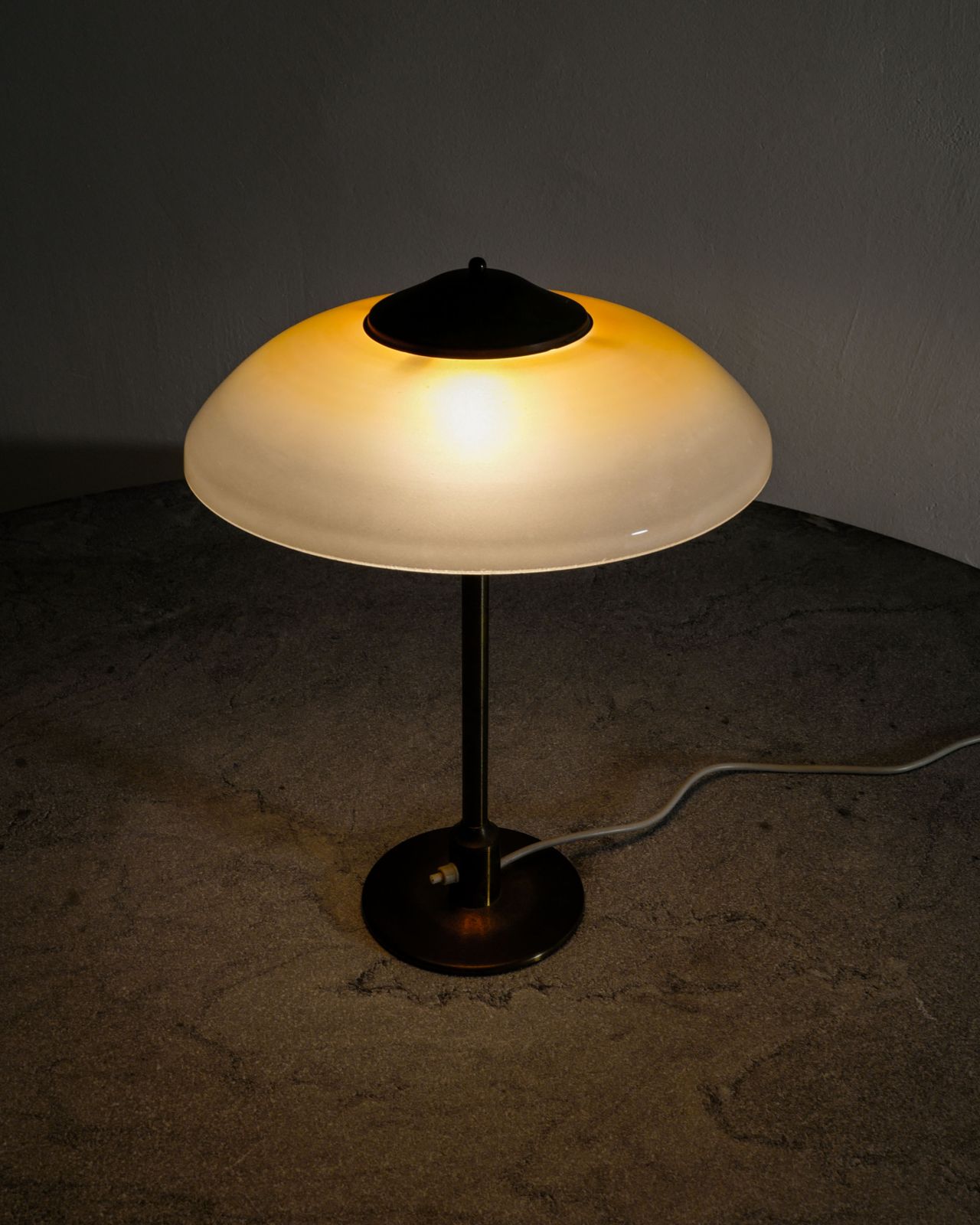 Danish Mid Century Table Lamp In Brass & Opaline Glass By Fog & Mørup Denmark, 1950s photo vinterior