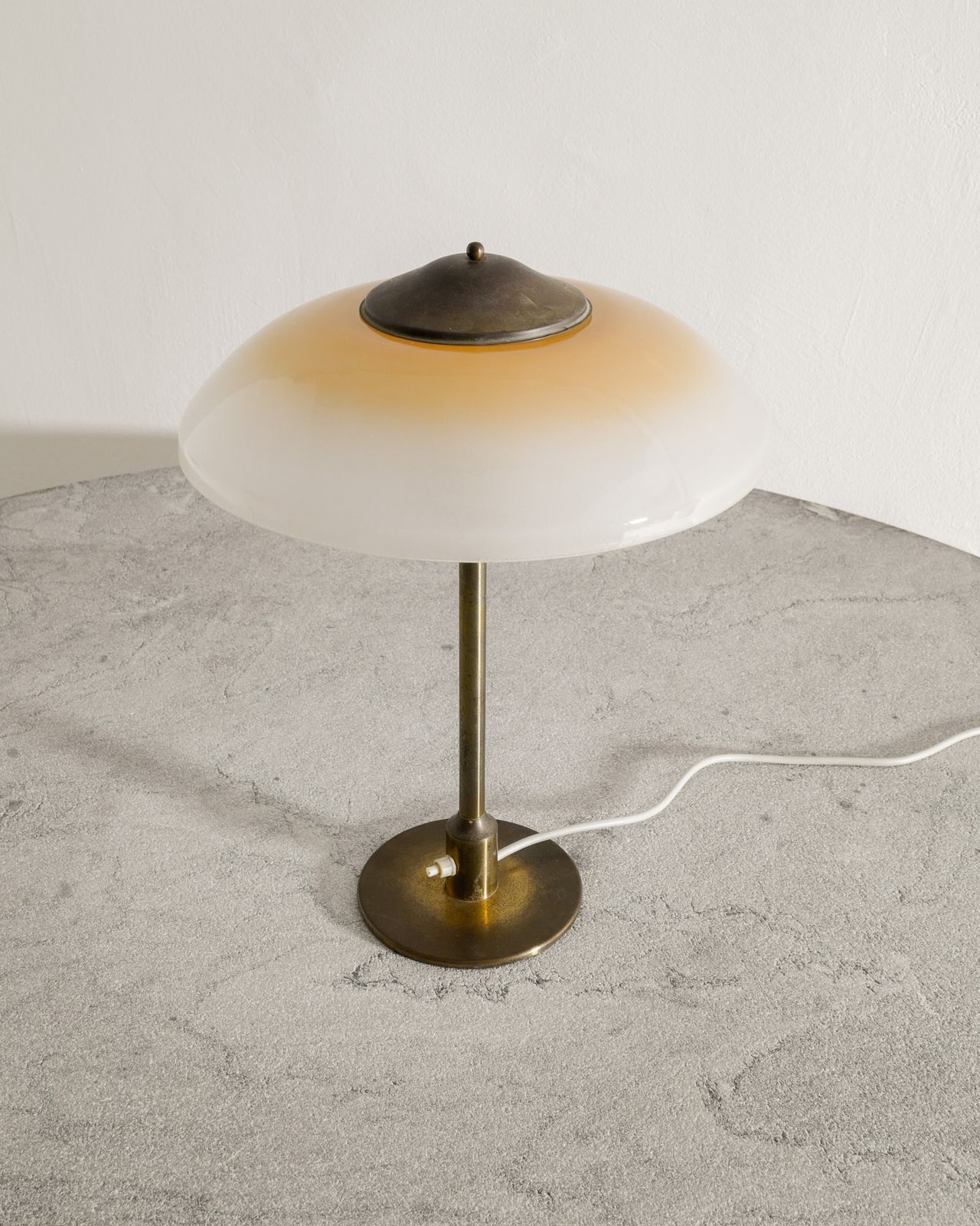 Danish Mid Century Table Lamp In Brass & Opaline Glass By Fog & Mørup Denmark, 1950s photo for sale