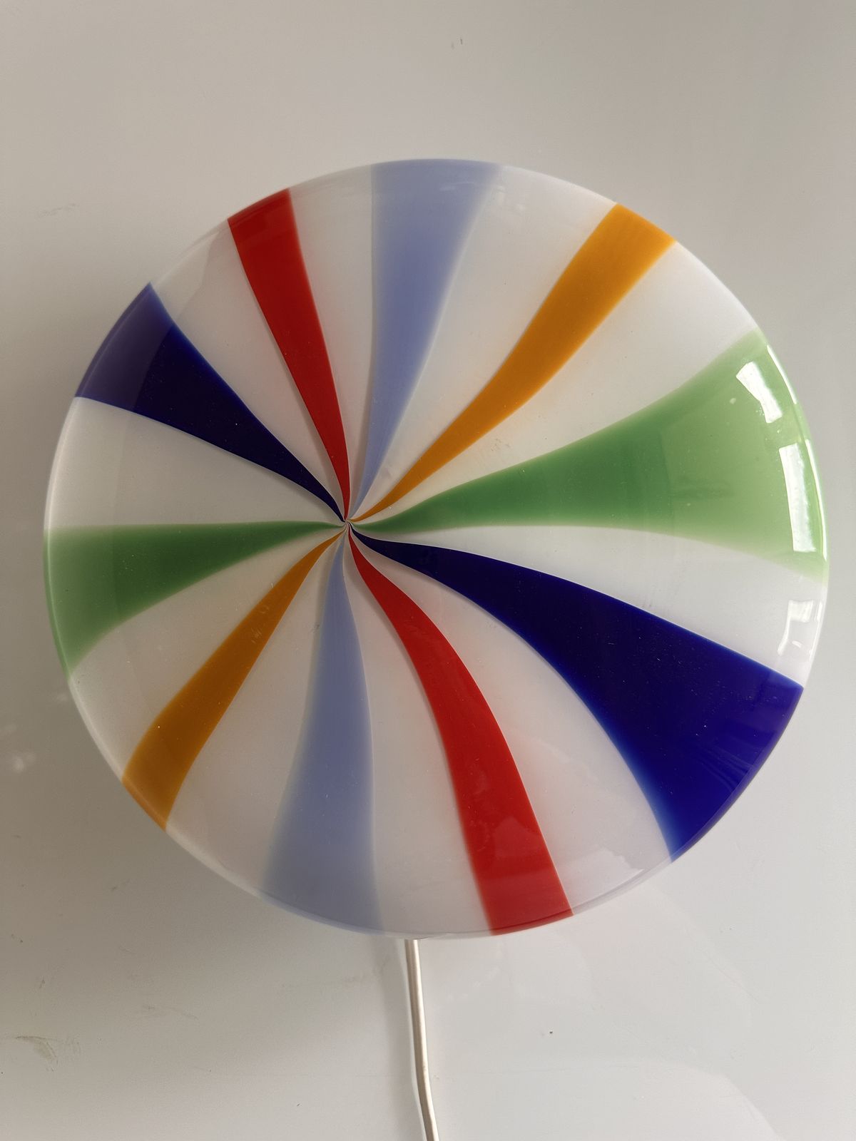 Contemporary Italian Milky White And Multicolored Swirls Murano Glass Flush Mount Or Wall Sconce photo vinterior