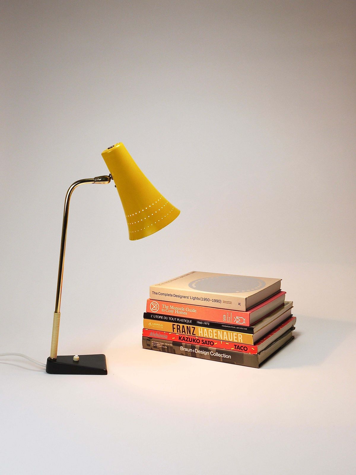 J.T. Kalmar Yellow Table Desk Side Lamp, Brass & Iron, Vienna, Austria, 1950s photo buy