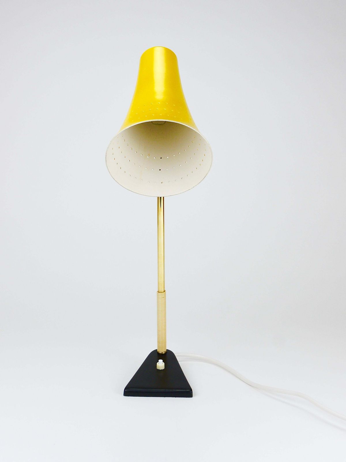 photo vintage J.T. Kalmar Yellow Table Desk Side Lamp, Brass & Iron, Vienna, Austria, 1950s