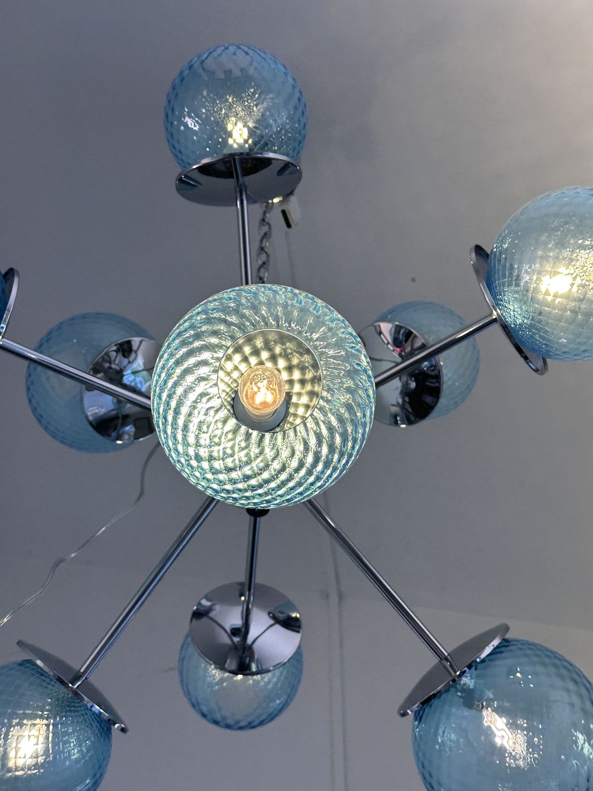 Contemporary Sputnik Light Blue "Ballotton" Murano Glass Chandelier photo furniture
