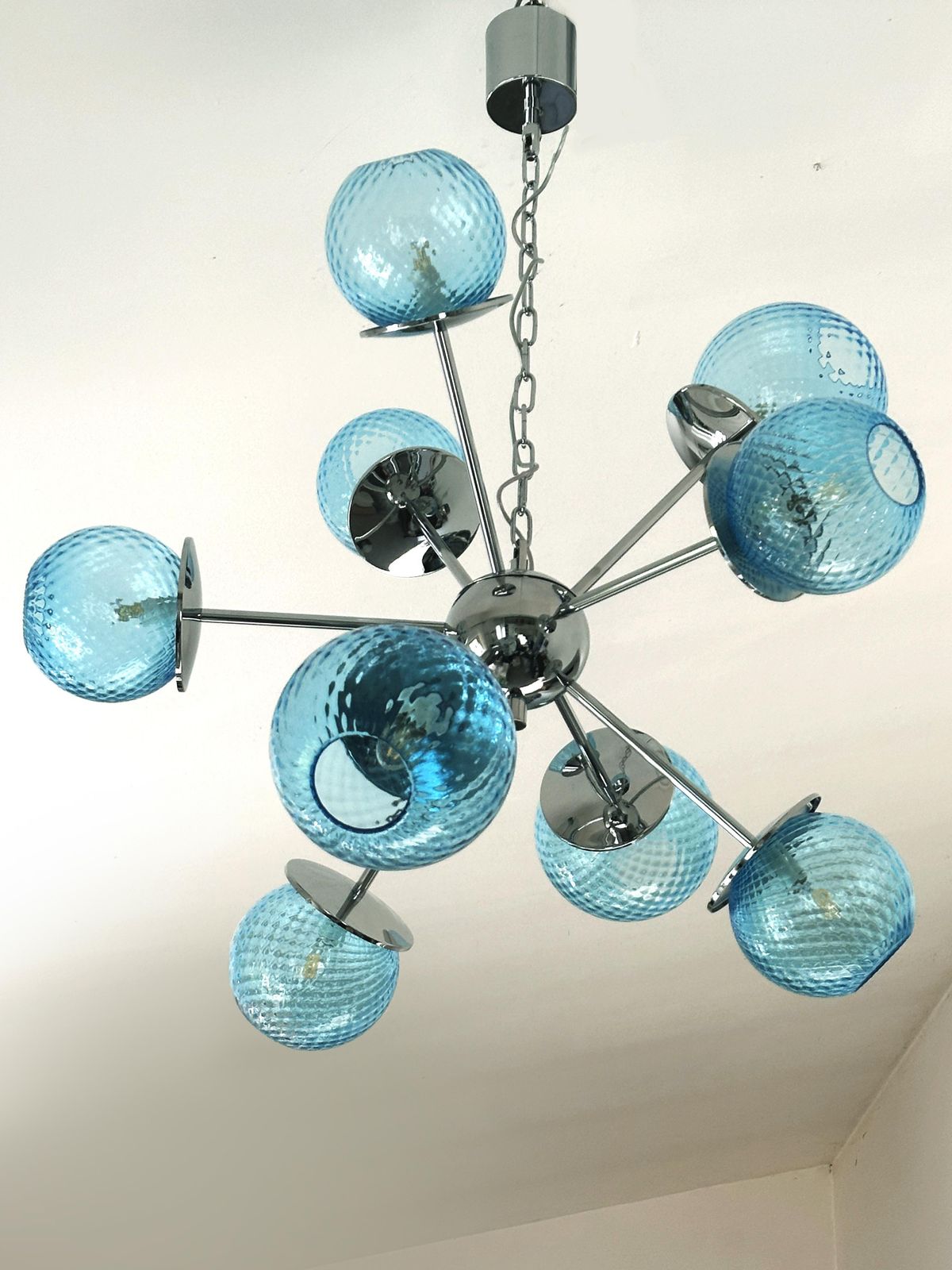 photo furniture Contemporary Sputnik Light Blue "Ballotton" Murano Glass Chandelier