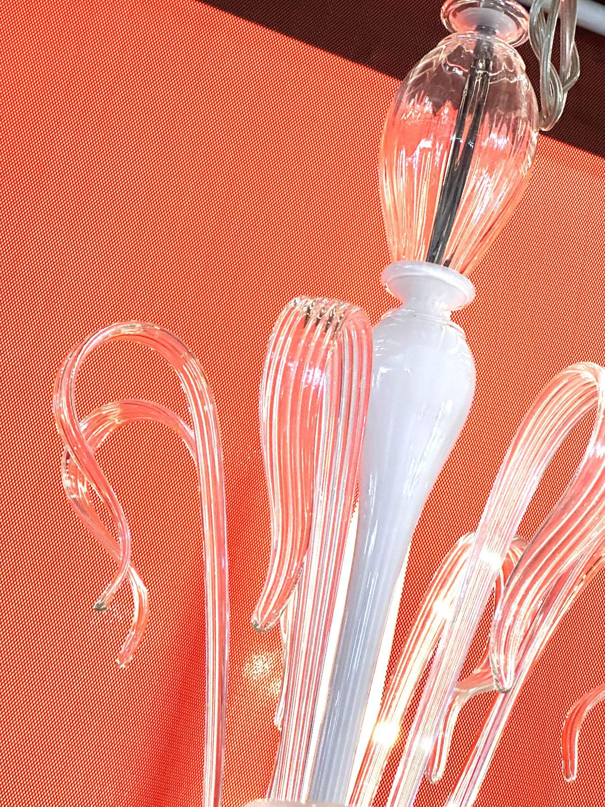 Contemporary White With Transparent Leaves And Boubeches Murano Glass Chandelier photo for sale