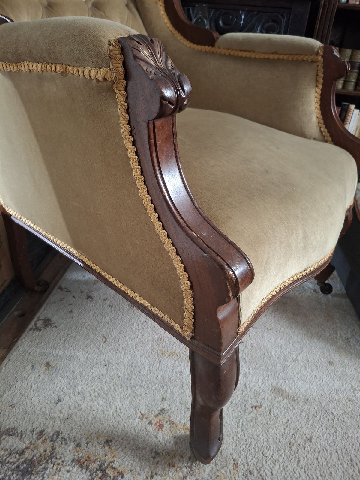 Antique Mahogany And Velvet Arm Chair photo for sale