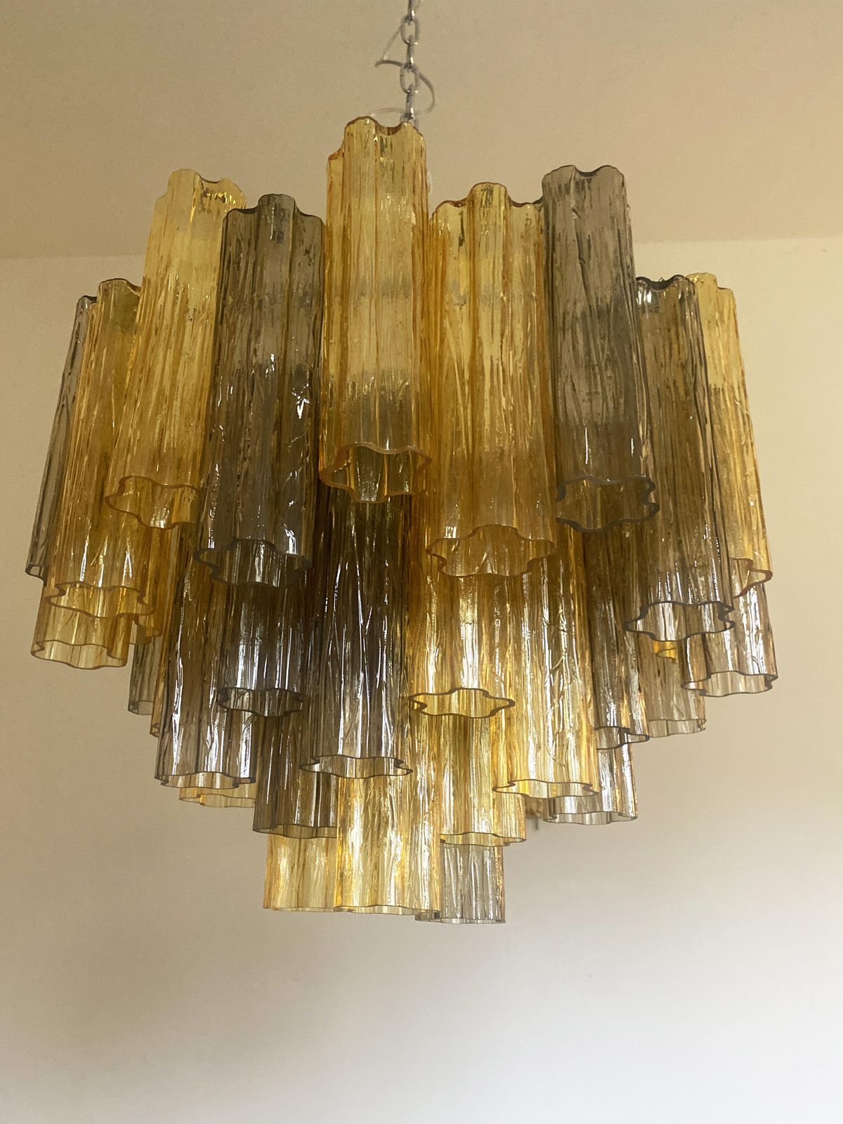 Amber And Fume’ “Tronchi” Murano Glass Chandelier In Venini Style photo buy