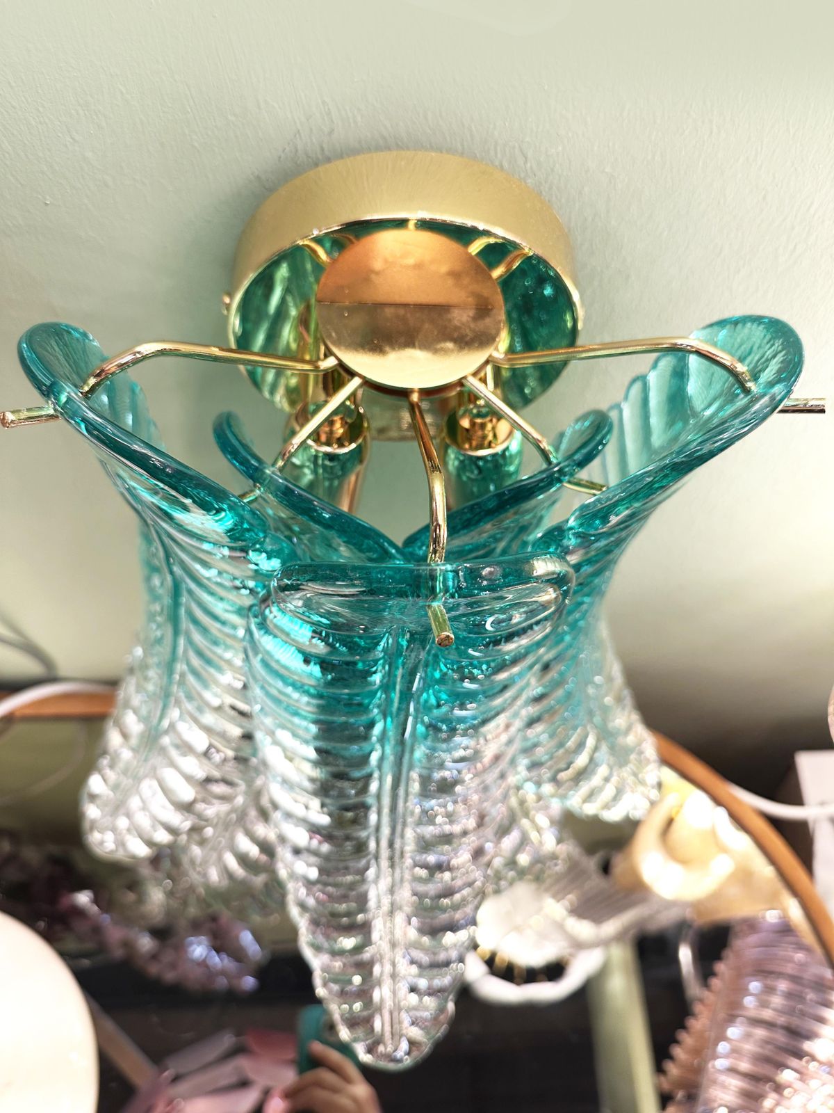 Contemporary Scenographic Set Of Two Greeen "Felci" Murano Glass Wall Sconces photo for sale
