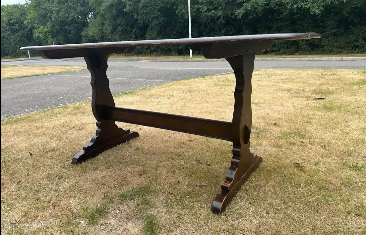 Vintage Ercol Refectory Plank Top Dining Table – Dark Wood Finish 1970’s photo for sale