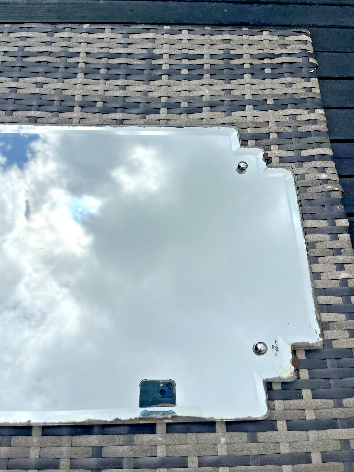Antique 20's Art Deco Stepped Bevelled Bathroom Chrome Caps Mantel Wall Mirror photo vinterior