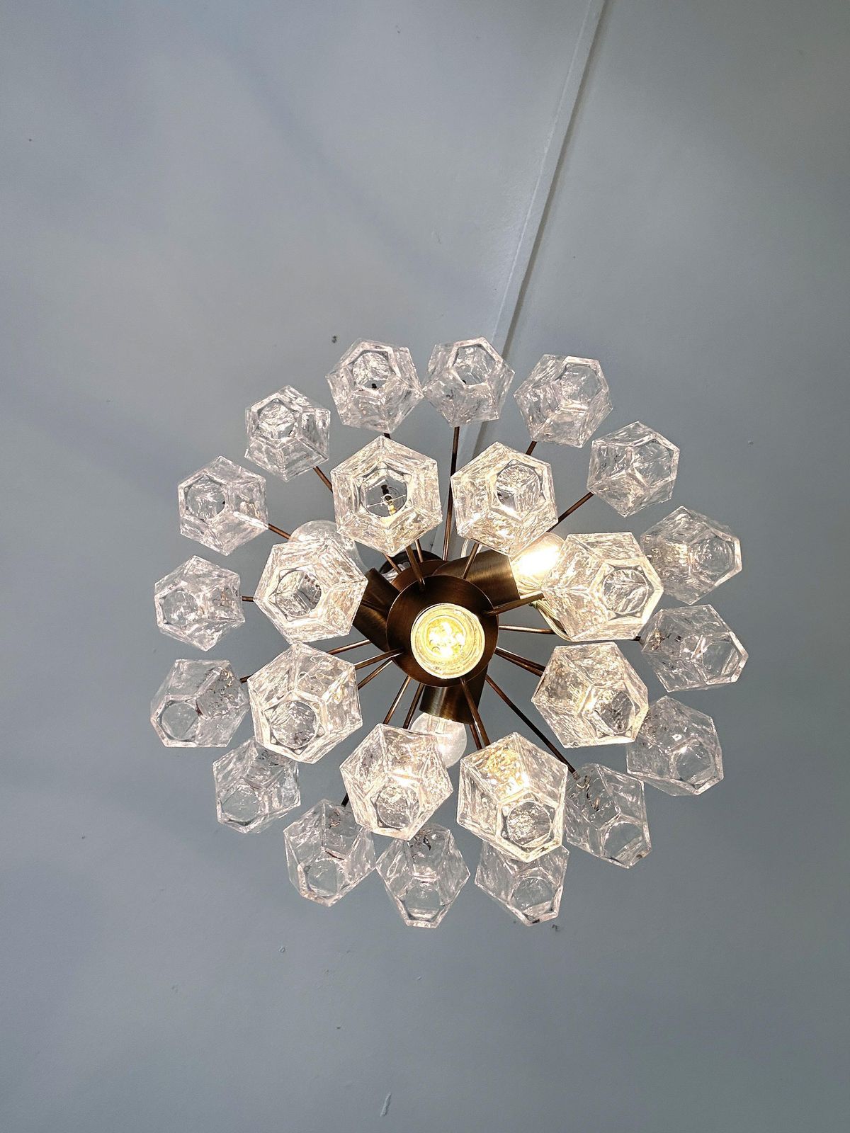 Contemporary Bronzed Chandelier With “Poliedri” Murano Glass In Venini Style photo for sale