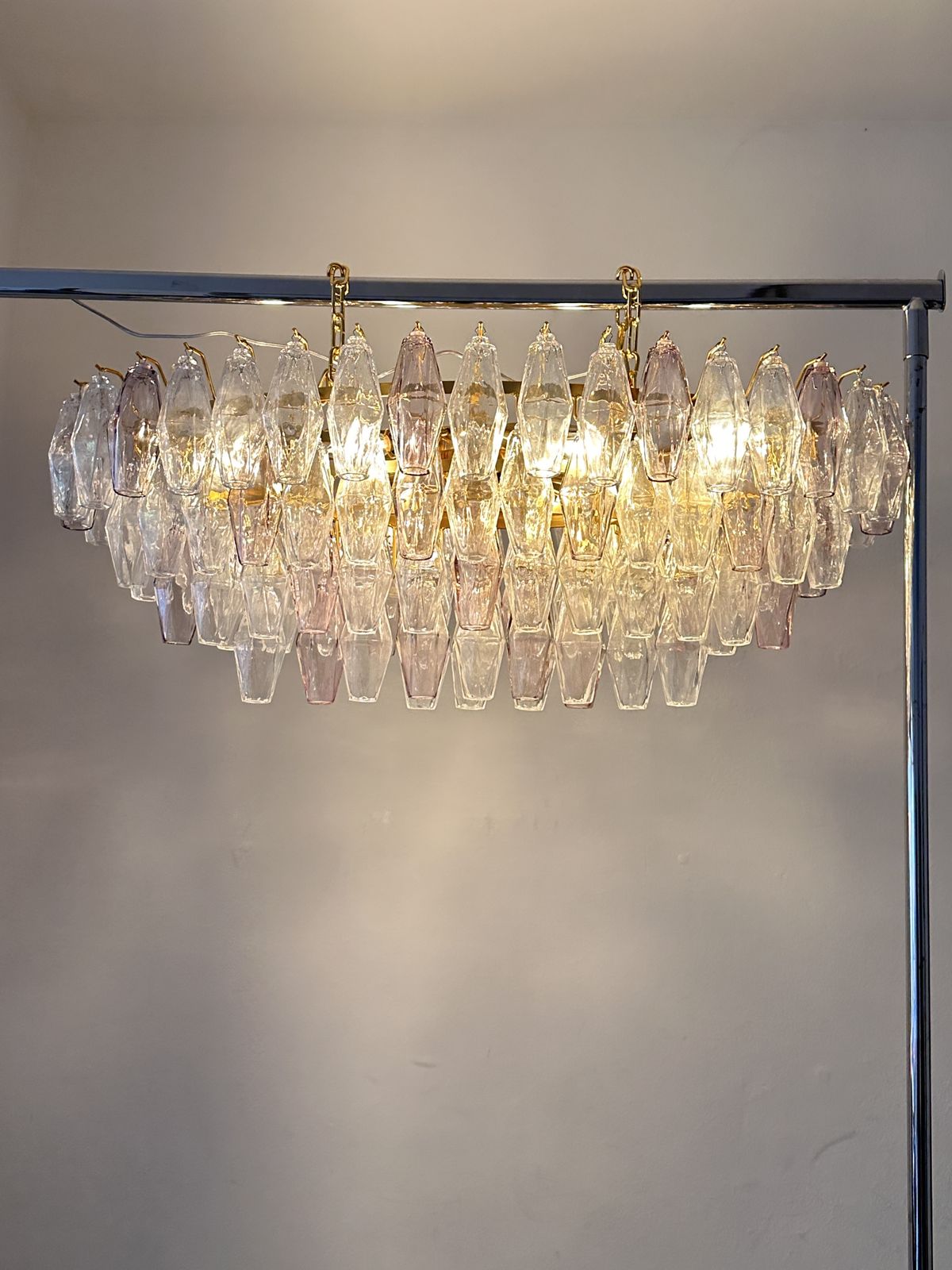 Contemporary Multicolored "Poliedri" Murano Glass Chandelier In Venini Style photo Lighting