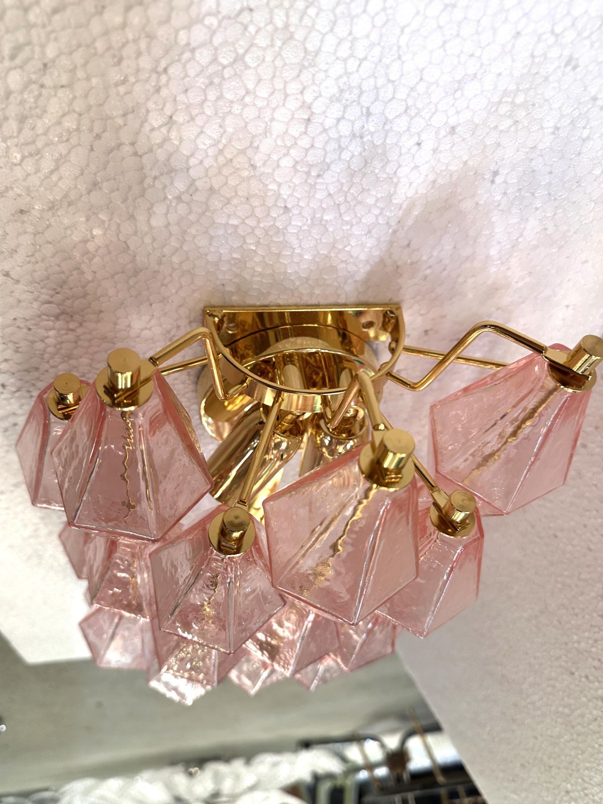 Set Of Two Contemporary Pink “Poliedri” Murano Glass Gold 24k Wall Sconces photo vinterior
