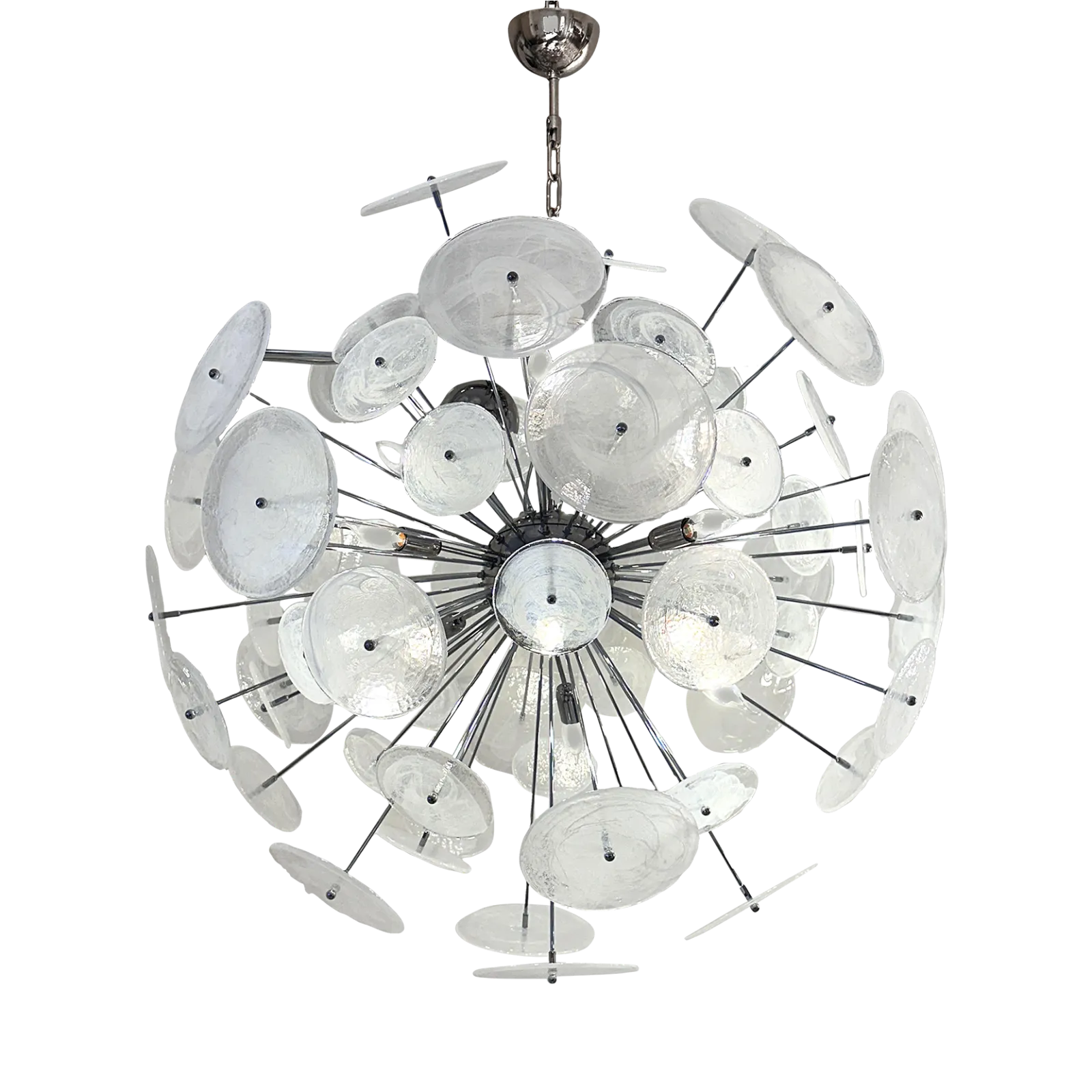 Contemporary Chromed Sputnik Chandelier With Venied White "Alabastro" Murano Glass Discs By Simoeng