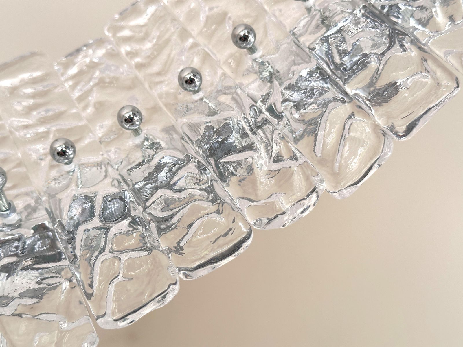 Murano Glass "Ice" Chandelier Hammered Clear Glass In Polish Kromo Ring With Strip Led photo buy