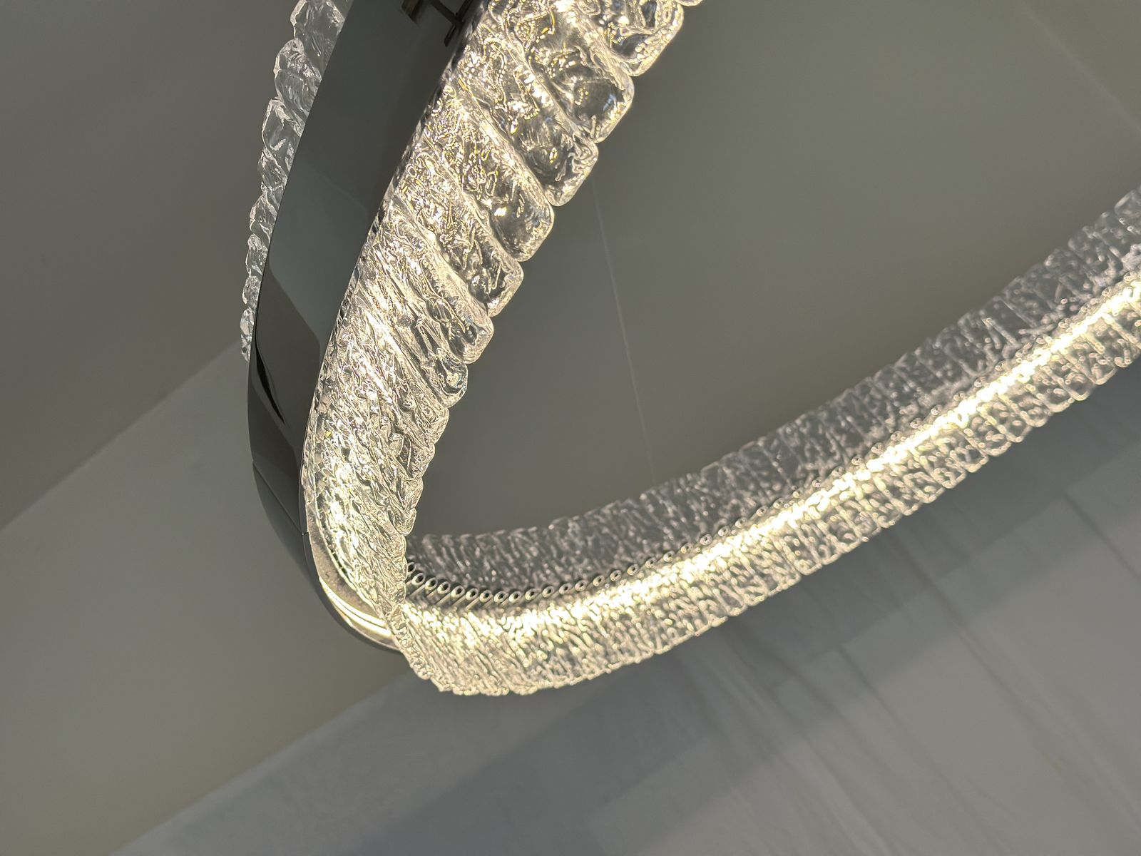 Murano Glass "Ice" Chandelier Hammered Clear Glass In Polish Kromo Ring With Strip Led photo furniture