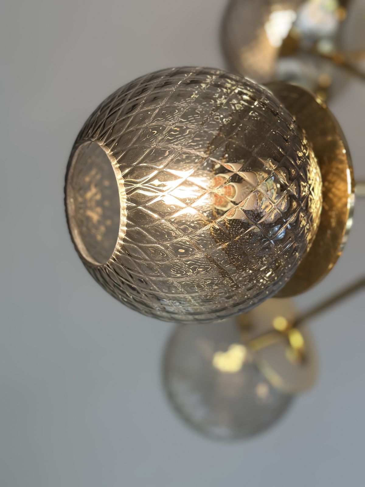 Contemporary Italian Gold Chandelier Sputnik In Style Murano Glass Smoked "Balloton" photo 7210.0