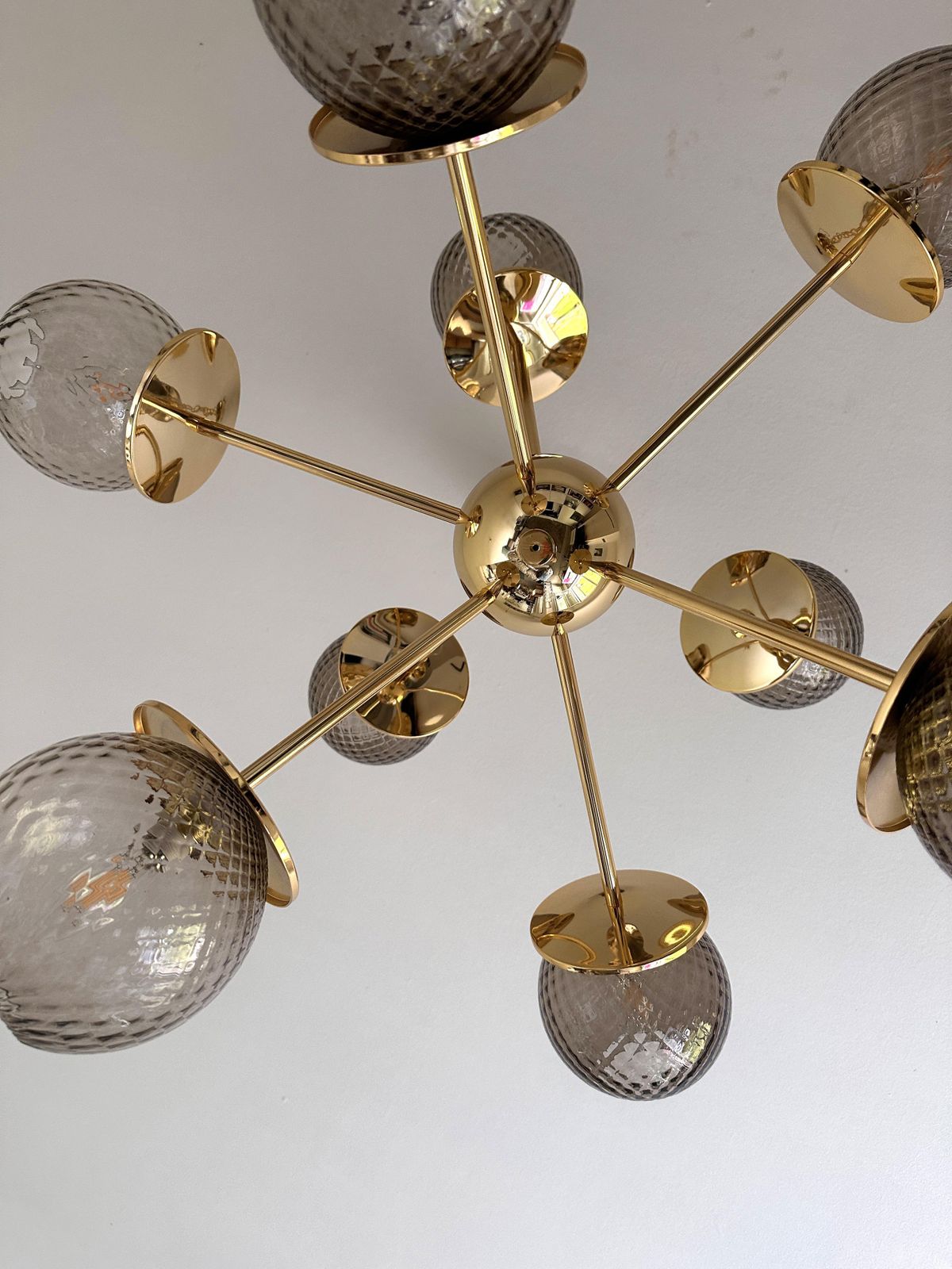 Contemporary Italian Gold Chandelier Sputnik In Style Murano Glass Smoked "Balloton" photo buy