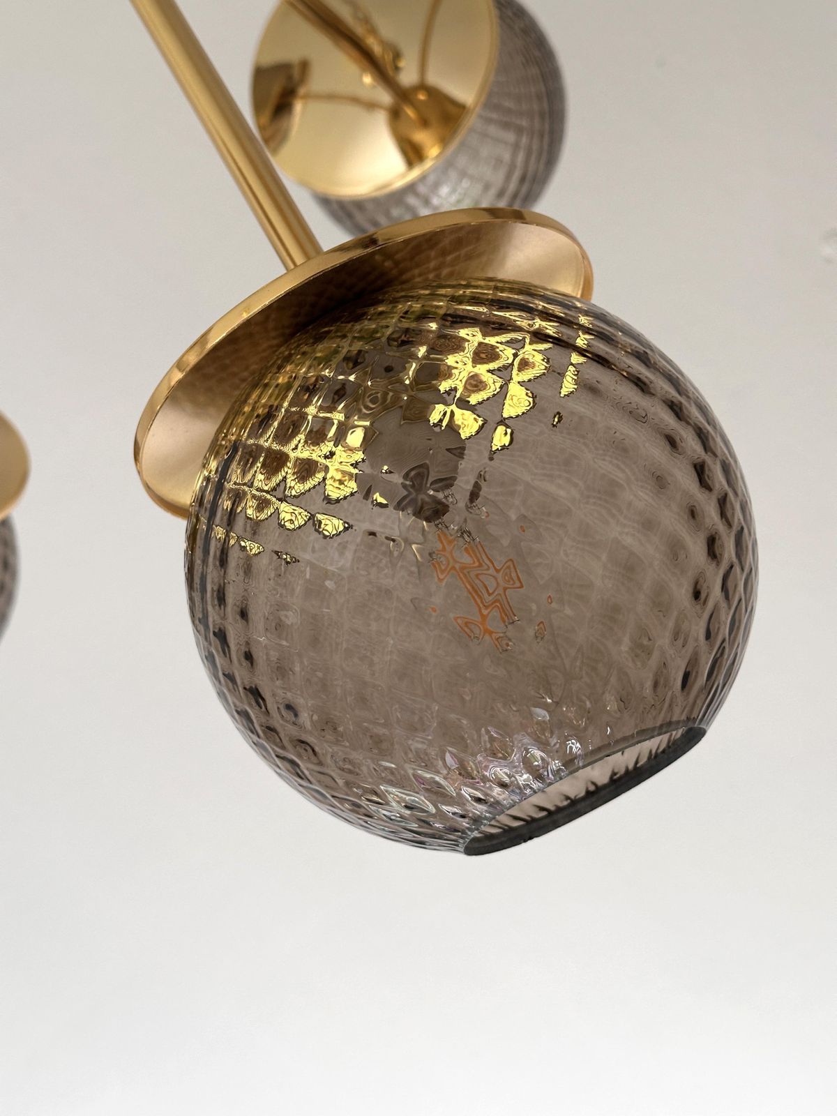 Contemporary Italian Gold Chandelier Sputnik In Style Murano Glass Smoked "Balloton" photo vintage