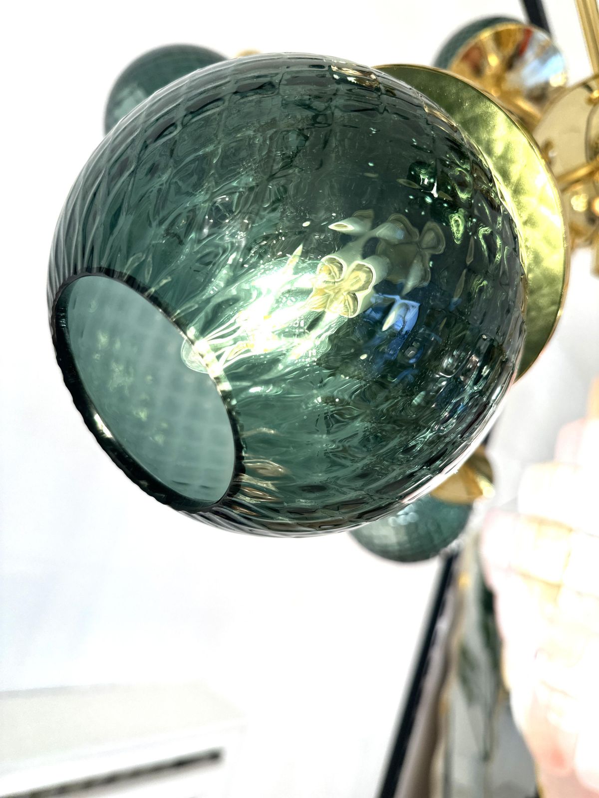 Italian Gold Chandelier Sputnik In Murano Glass Style Green "Balloton" photo Lighting
