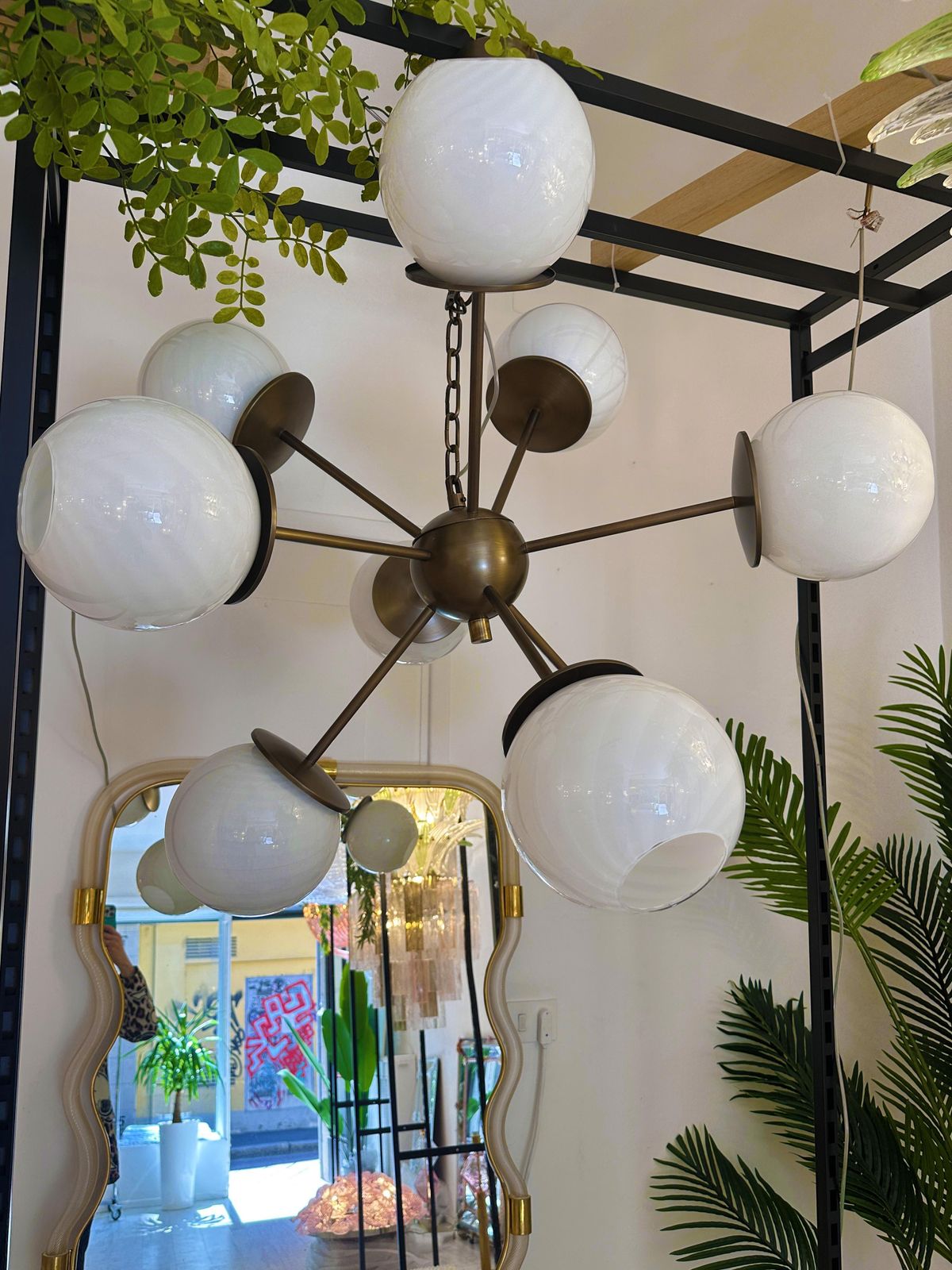 Italian Burnished Sputnik Chandelier In Milky White Swirl Style Murano Glass photo furniture