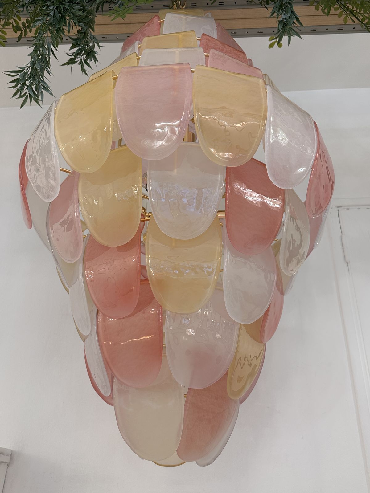 Contemporary Sanded Pink And Amber “Petals” Murano Glass Chandelier Style photo 15529.0