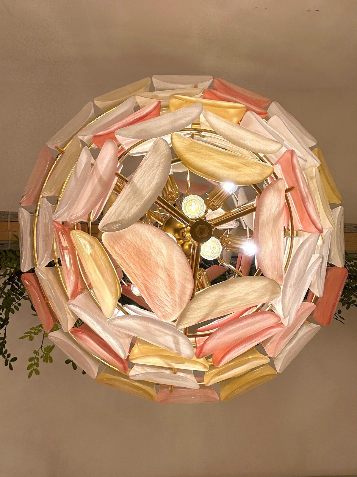 Contemporary Sanded Pink And Amber “Petals” Murano Glass Chandelier Style photo buy