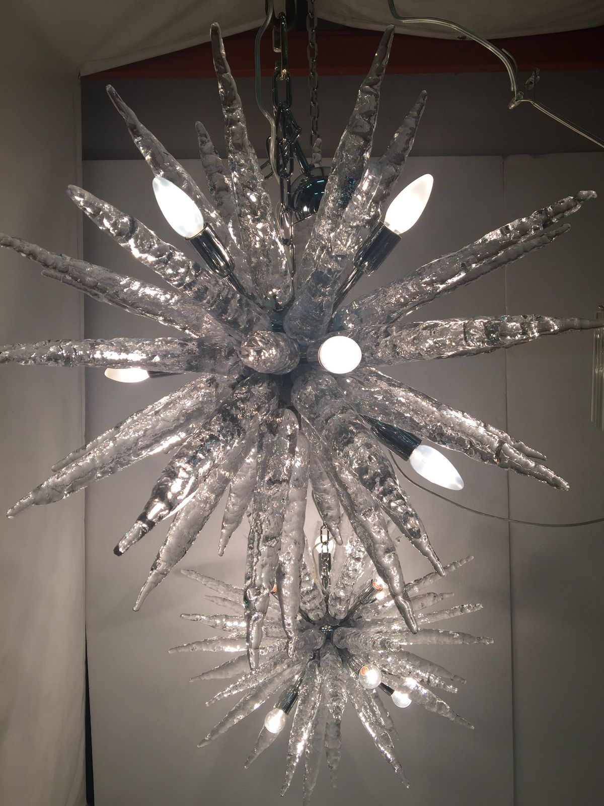 photo for sale Set Of 2 Murano Glass Ice Clear Sputnik Italian Chandelier