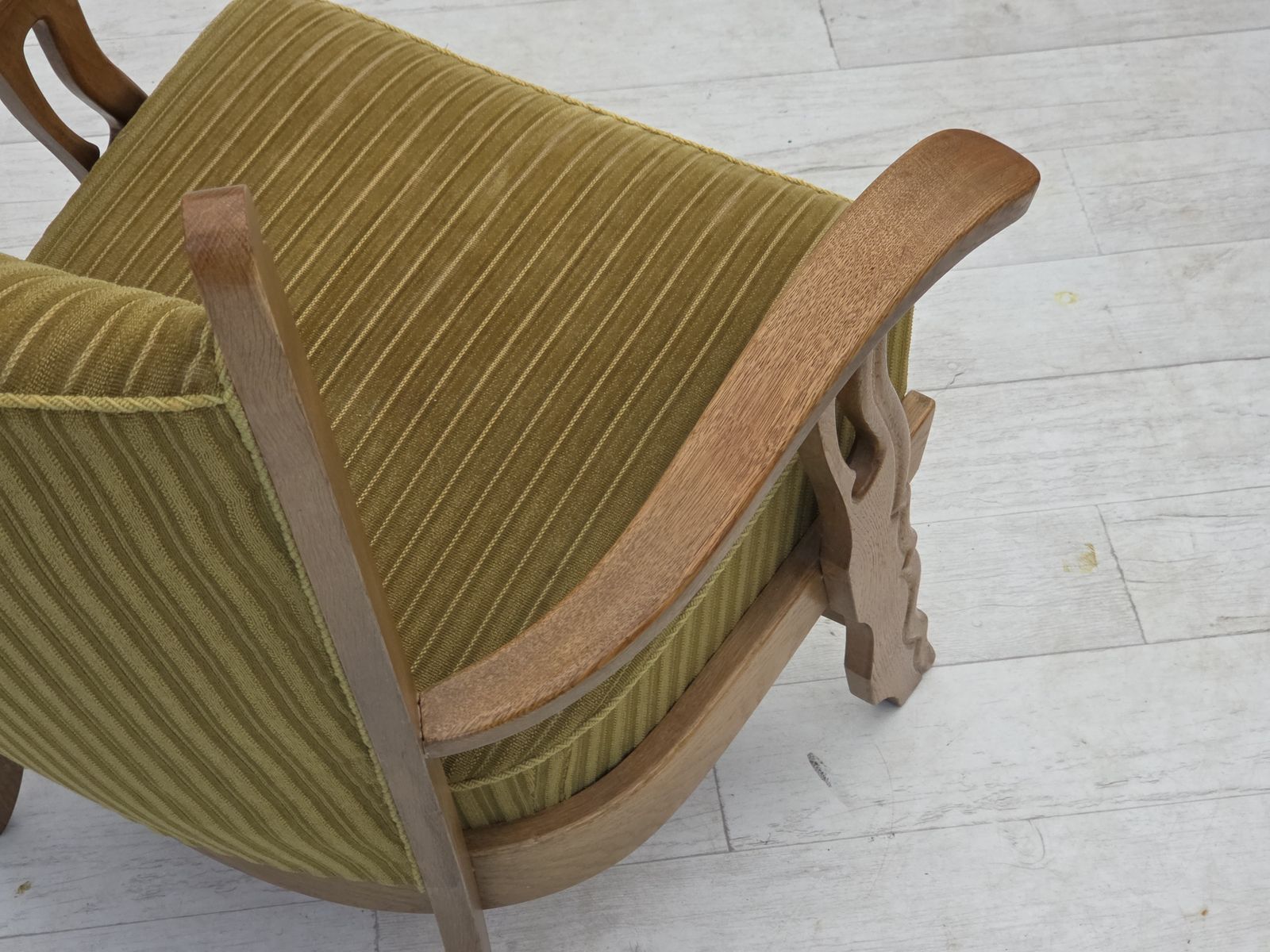 1970s, Scandinavian Armchair, Cotton/Wool Fabric, Solid Oak Wood, Original Condition. photo 910.0