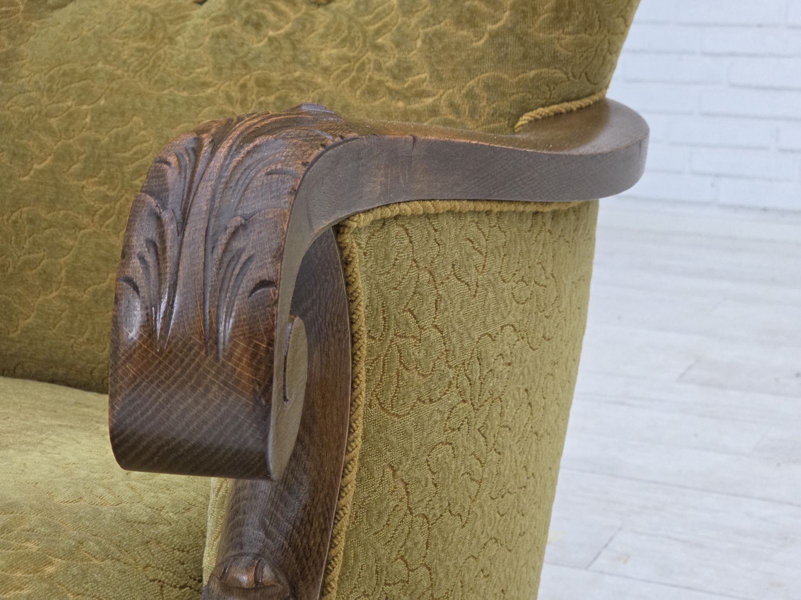 1960s, Danish Armchair, Furniture Cotton/Wool Fabric, Solid Oak Wood. photo furniture