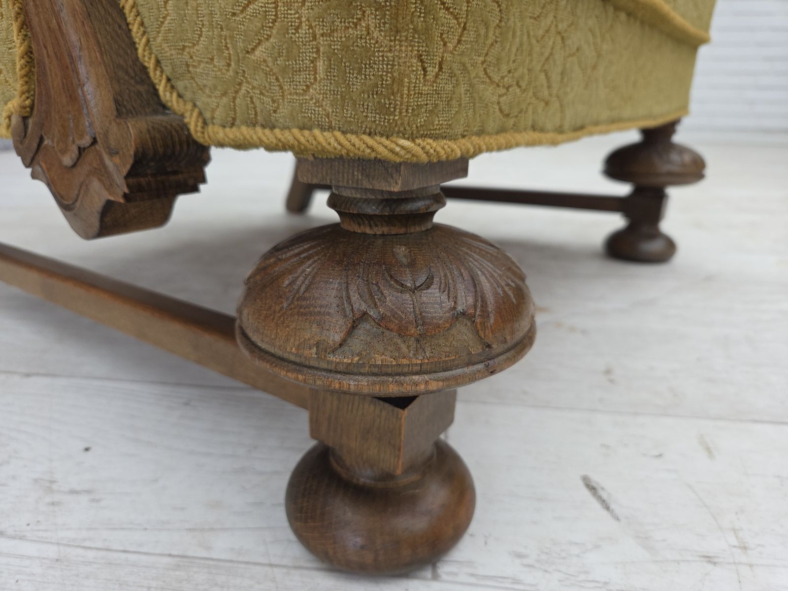 photo buy 1960s, Danish Armchair, Furniture Cotton/Wool Fabric, Solid Oak Wood.