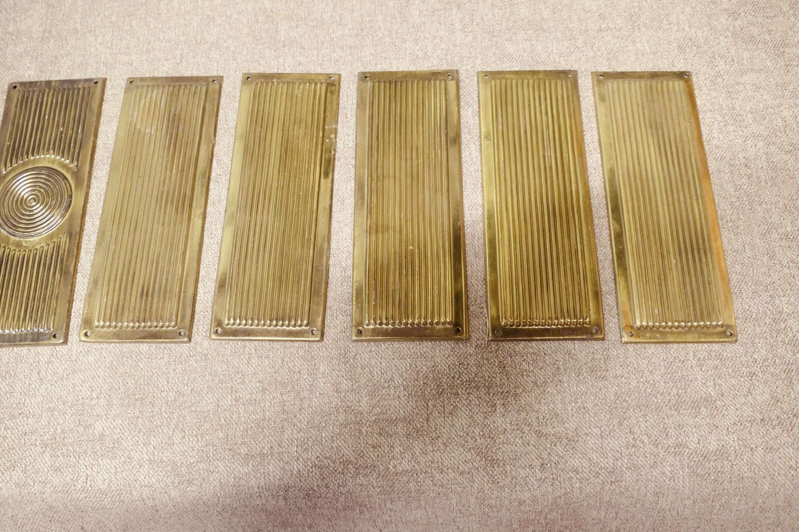 A Large Set Of 12 Art Deco Brass Door Finger Plates photo Home Fixtures