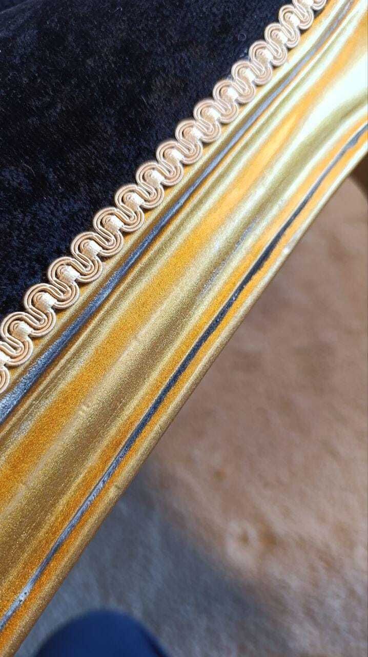 French Rococo Revival Giltwood Chaise Longue With Velvet Chenille Upholstery photo vinterior