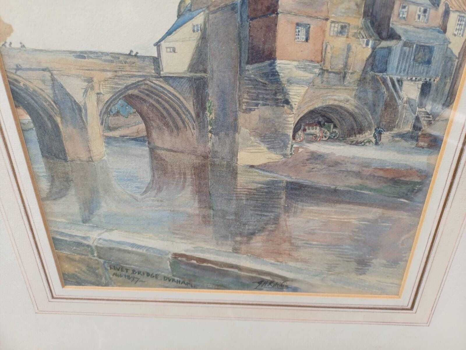 Original Antique Watercolour Of Elvet Bridge, Durham, Dated And Signed 1897   Wonderful Historic Depiction Of Durham, By G H Kitchin photo vinterior
